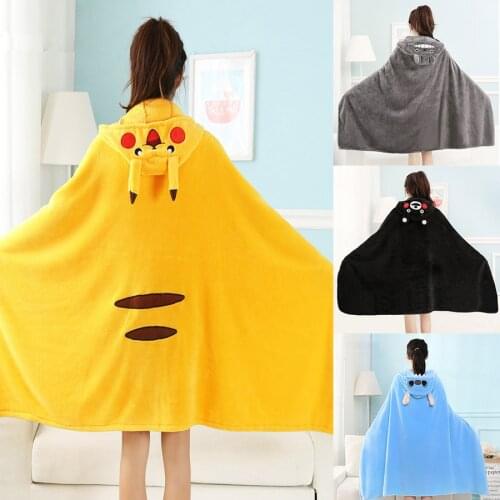 Wearable Cartoon Fur Blanket with Hooded Totoro Cute Bed Blanket Coral Velvet Warm Throw Blanket In Winter Japanese