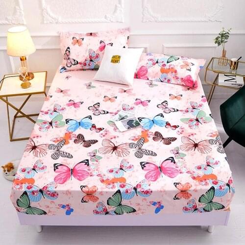 New Product1pcs 100%Polyester Printed Fitted Sheet Mattress Cover Four Corners With Elastic Band Bed Sheet(no pillowcases)