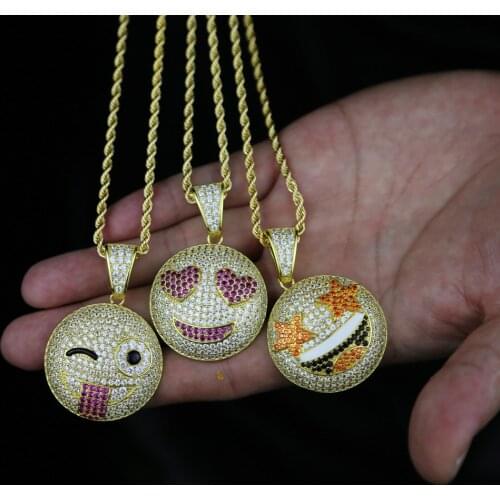 2021 Hip hop new arrived Iced Out Cubic Zirconia Micro Pave CZ Heart face smile big charm pendant necklace jewelry for women men