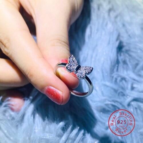 New Arrival Silver Color Butterfly Micro Pave Zircon Finger Rings for Women Promise Love Wedding Jewelry Anillos Mujer