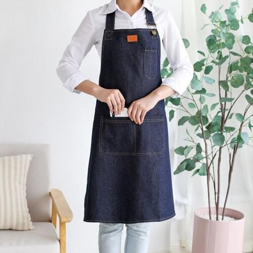 New Denim Wear Resistant Cooking Oil Proof Kitchen Goods Mens and Womens Apron