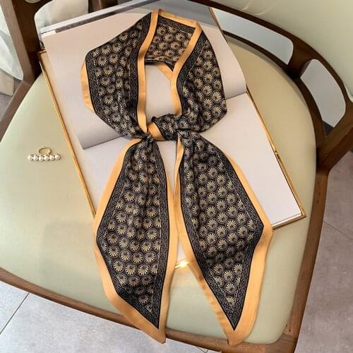 New Aesthetic Fashion Camellia printing long silk scarf female Literary Party travel hair decorative headband tie wriststrap bag