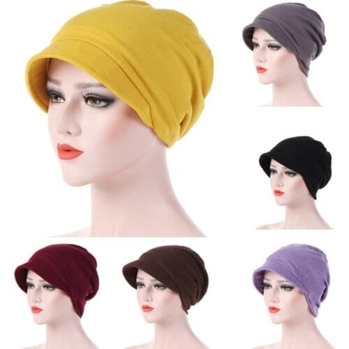 2020 soild cotton turban cap for women female brim cap islamic head wraps ladies fashion hat hair loss turban