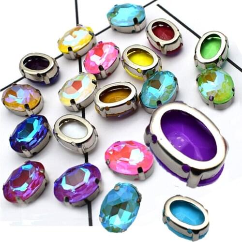 Top Grade Oval Mocha Fluorescence Flatback Sew On Rhinestone Silver Hollow Base For DIY Jewelry Accessories 10x14/13x18MM