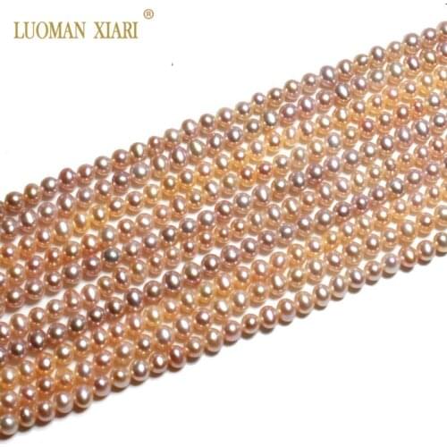 Fine 3-3.5mm Pink Purple Top AAAA 100% Natural Freshwater Pearl Oval shape Pearl Beads For Jewelry Making DIY Bracelet Necklace