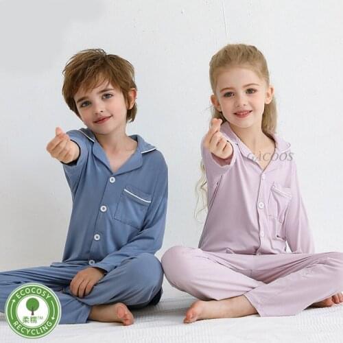 Children Pajamas Set New Baby Girls Long Sleeve Cotton Nightwear Toddler Boys Solid Color High Quality Pyjamas Kids Homeclothes