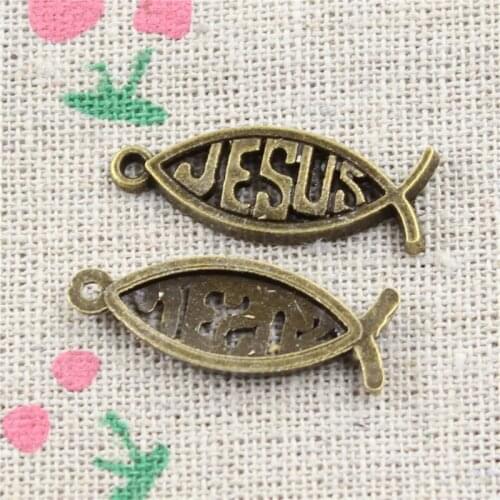 20pcs Antique Bronze Plated Charms Pendant Zinc Alloy fish jesus Charm Vintage Jewelry Findings Accessories Parts