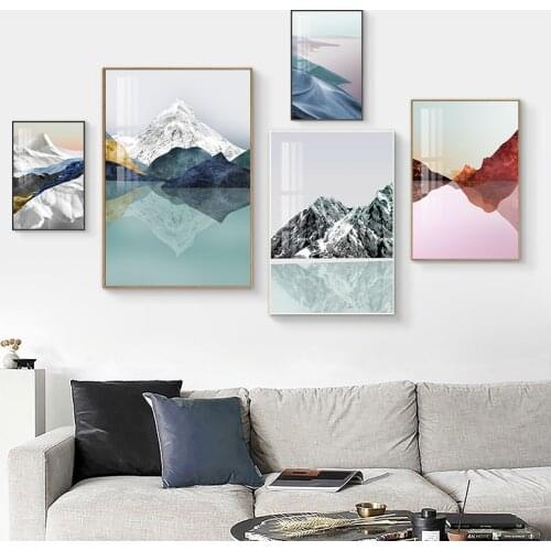 Natural Landscape Canvas Poster Abstract Mountain Lake Wall Painting Nordic Art Print Modern Picture for Living room Home Decor