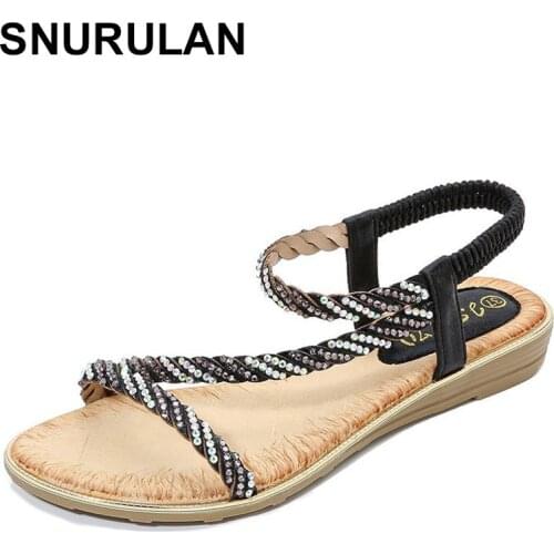 SNURULANRhinestone Sandals Women Sandals Fashion Summer Shoes Women Casual Beach Shoes Rome Gladiator Fashion Shoes Women Zapato