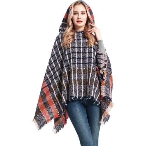 New arrival Fashion Scarf Autumn and winter Korean big Plaid Fresh comfortable elegant vintage thick warm cute bouncy Poncho