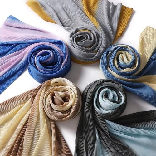 Gradient Color Wrinkled Chiffon Hijab Scarf Summer Muslim Women Headscarf Female Head Wraps Foulard Femme Musulman Bufandas