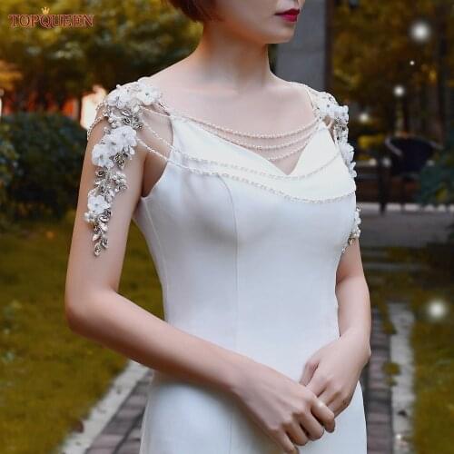 TOPQUEEN G05 Handmade Crystal Bridal Shoulder Necklace Pearl Women Pageant Prom Wedding Shawl Womens Elegant Jacket Boleros