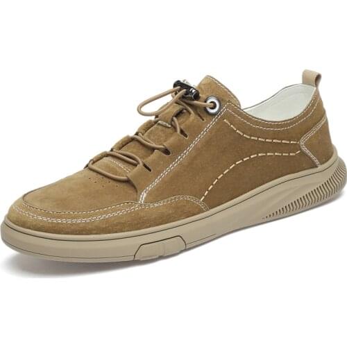 Korean Version Men Shoes Genuine Leather Stitching Handmade Walking Fashion Lace Up Soft Flats Casual Driving Male Footwear