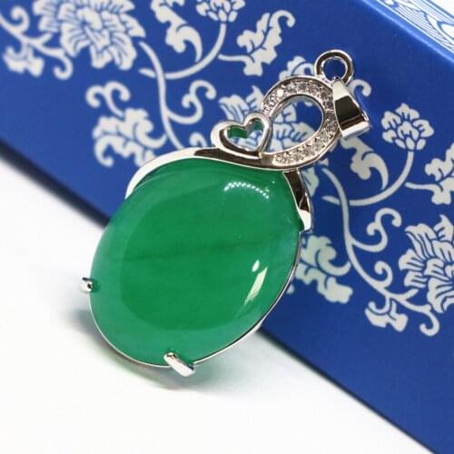 High Quality Silver-color Oval Drop Pendant Green Jades Chalcedony Pretty Weddings Gift Party Jewelry Findings 19*33mm B1859