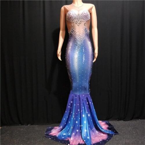 Y51 Singer performance wears evening dress Packed hip mermaid tail dress stage costumes party outfit pearl skirt diamonds cloth