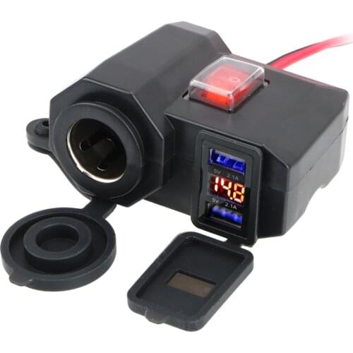 LEEPEE Digital Display 5V 2.1A Adapter Power Supply Motorcycle Handlebar Charger Dual USB Port Cigarette Lighter Socket