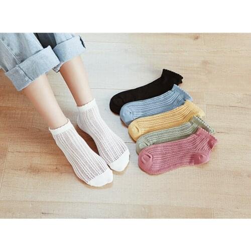 Womens Socks Spring And Summer Solid Color Hollow Out Mesh Ultra Thin Socks Fashion Comfort Breathable Females Cotton Socks