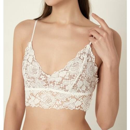 Women Lace Bralette Sexy Backless Lingerie Fashion Seamless Padded Floral Brassiere Sexy Underwear Women Deep V Outfit