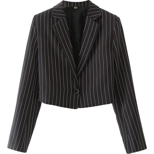 2021 Summer Womens New Temperament Professional Style Long-sleeved Short Striped Suit Jacket DLWT253