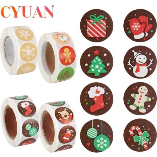 CYUAN 500pcs/roll Christmas Stickers Xmas Gift Sealing Labels Thank You Santa Tree Design Diary Scrapbooking Stickers Navidad
