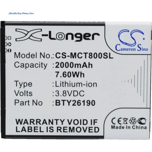 Cameron Sino High Quality 2000mAh Battery BTY26190, BTY26190Mobistel/STD, Cynus T8 for Mobistel Cynus T8