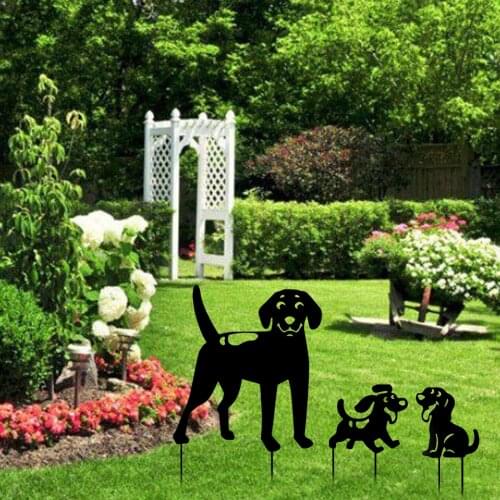 Acrylic Black Dog Silhouette Stakes Outdoor Statues Accessories Ornaments for