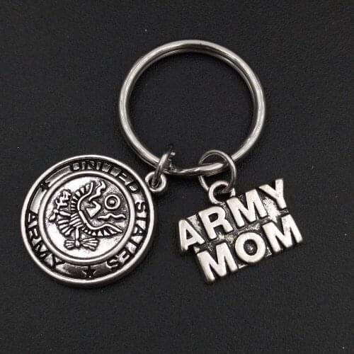 Alloy Metal United States Army Mom Charm Keychain Stainless Stel Keyring Mothers Day Jewelry Gift for Women