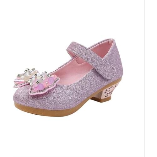 Children Party Leather Shoes Girls High heels Lace Flower Kids Rhinestone sandals For Girls Single Shoes Dance Dress shoe Gold P