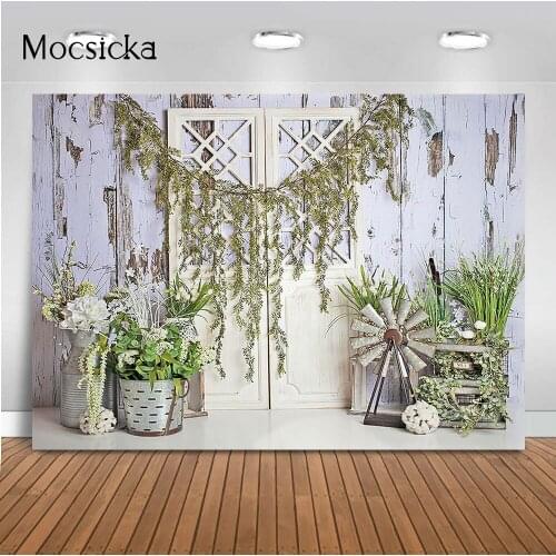 Rustic Wood Door Backdrop for Photography Newborn Baby Portrait Background for Photo Studio Spring Flower Photo Backgrounds