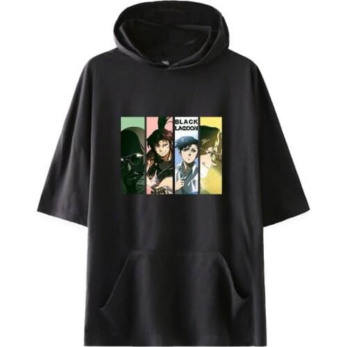 Black Lagoon Fashion Hooded T shirts Unisex Summer Short Sleeve T-shirts Anime Hot Sale Casual Streetwear Clothes