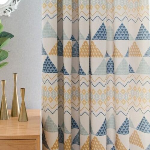 Budloom north Europe style geometric curtains for living room poly cotton printed curtain for bedroom yellow blue window drape