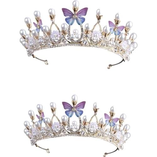 Hot kf-Royal Pearl Rhinestone Tiara with No Comb for Pegeant Prinecess Crown