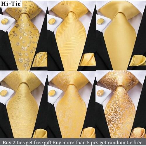 Hi-Tie 8.5cm Luxury Yellow Solid Striped Paisley 100% Silk Mens Business Tie Wedding Neck Tie for Men Fashion Necktie Gravatas