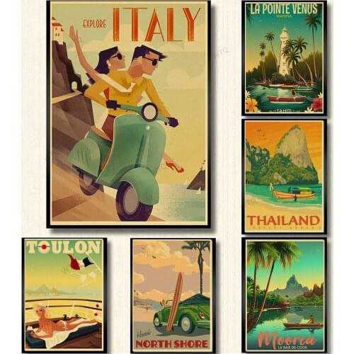 WTQ Canvas Painting Vintage Visit City Travel Retro Poster Wall Decor One Piece Poster Wall Art Picture Room Decor Home Decor