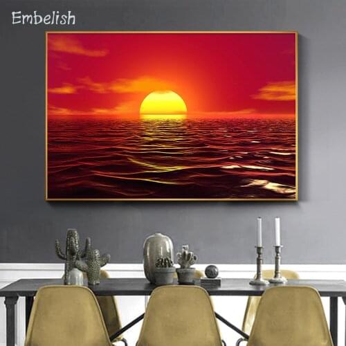 1 Pieces Sunrise Above The Sea Landscape Wall Art Pictures HD Spray On Canvas Oil Paintings For Living Room Home Decor Posters