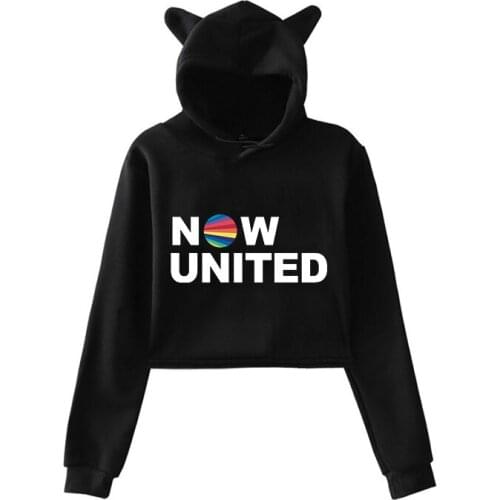 Kawaii Now United Hoodie Girls Cat Crop Women Autumn Streetwear Femme Tracksuit Hooded Top Sweatshirt Female Harajuku Sportswear