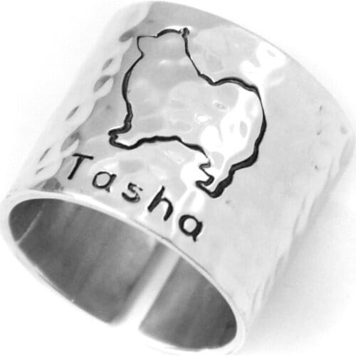 Samoyed Ring Personalized Adjustable Samoyed Ring Custom Hammered Wide Name Ring Pet Loss Gift Dog Mom Gift Pet Jewelry