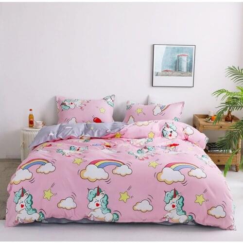 3pcs/4pcs Luxury Bedding Set 6 Size Flower Unicorn Rainbow Printed Comforter Bed Linen Duvet Cover Set Bed Sheet Duvet Cover
