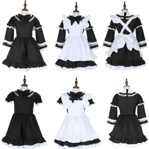 Maid Cosplay Costume Halloween Parent-Child Lolita Girl Anime Maid Wear Parent-Child Dress Cute Party White Black Maid Suit