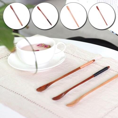 Natural Wooden Spoon With Long Thin Handle Stirring Rod Mixing Spoons Dessert Coffee Tea Honey Supplies Tableware Kitchen Tools