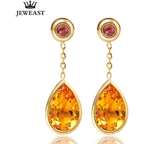 LSZB Natural citrine 18K Pure Gold Earring Real AU 750 Solid Gold Earrings Diamond Trendy Fine Jewelry Hot Sell New 2020