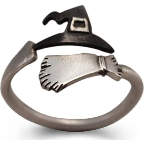 Cute Halloween Decoracion Jewelry Rings For Women Witch Hats Broom Mop Pumpkin Lamp Finger Rings Hollow Out Mens Ring Gifts