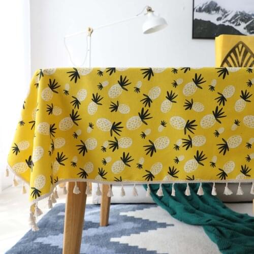 Cotton Linen Table Cloth Country Style Pineapple print Multifunctional Rectangle Table Cover Tablecloth for Kitchen