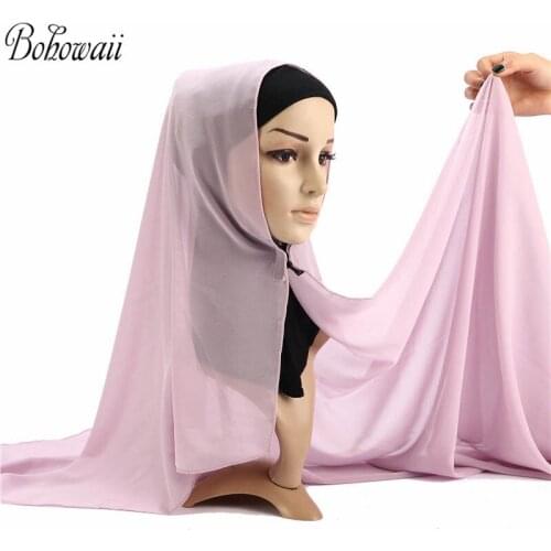 BOHOWAII Muslim Fashion Women Hijab Breathable Chiffon Instant Scarf with Buttons Long Head Wraps Hair Accessori Head Cover