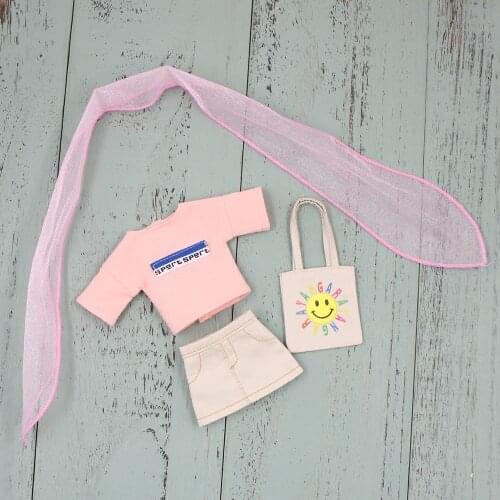 Outfits for Blyth doll Oversize Pink Shirt and Skirt with hairband,handbag,suit for ICY DBS 1/6 bjd