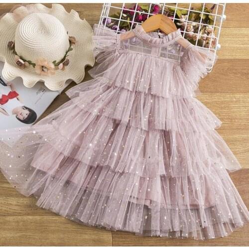 New 2021 Summer Baby Girls Sparkle Cake Dress , Girls Princess Sweet Clothes 5 Pieces/lot