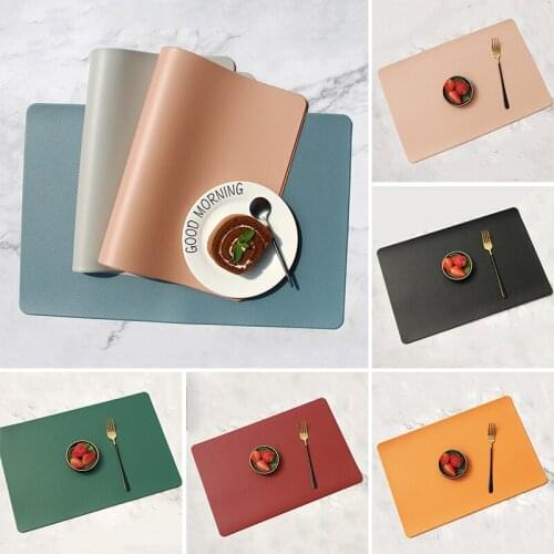 New Solid Color Imitation Leather Placemat PVC Waterproof Pad Rectanglar Heat-insulated Non-Slip Oilproof Home Dining Table Mats