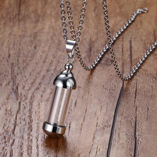 Men Stainless Steel Tube Perfume Bottle Pendant Necklace For Women Glass Storage Bottles Pendant With Chain Necklace