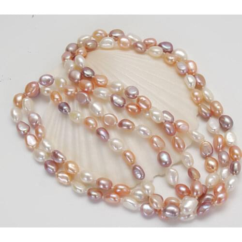 New Natural Breeding Freshwater Pearl Baroque 8-9MM White Pink Purple Irregular Pearl Sweater Necklace 80