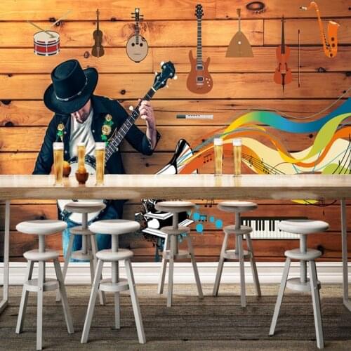 Drop Shipping Custom Photo Wallpaper Nostalgic Retro Fashion Mural Bar KTV Background Wooden Painting Wallpaper Studio Wallpaper